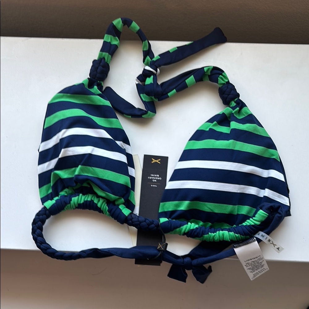 Green blue striped bikini top